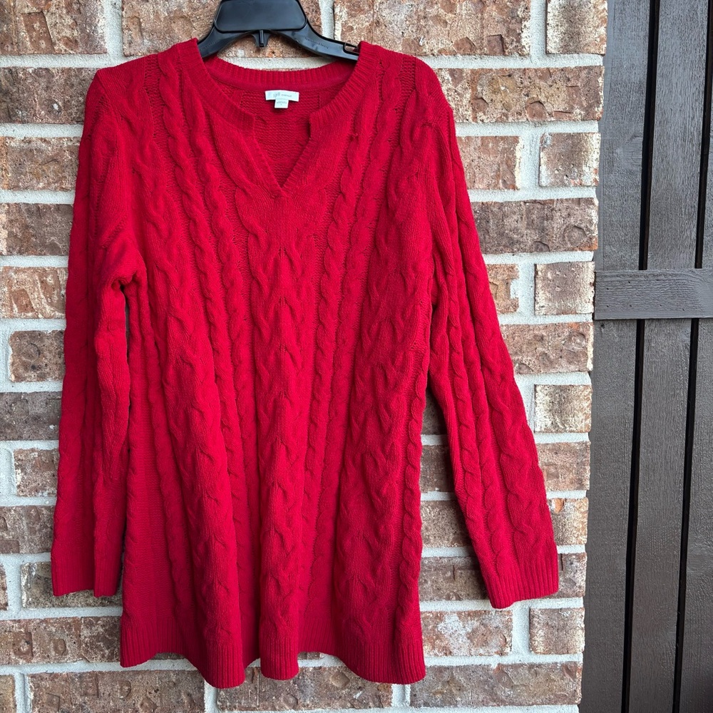 J. Jill V-Neck valentine Red Cable Knit Sweater